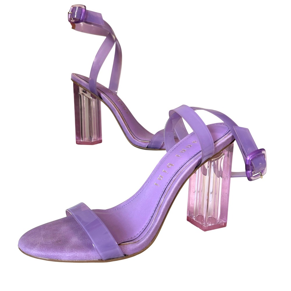 Gianni Bini Purple Clear Heel Sandals 7 Y2K Aesthetic Jelly Strap Lucite Block‎